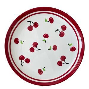 Terramoto CHERRY Ceramic Dinner Plates 10.5in Red & White Set of 4 NEW